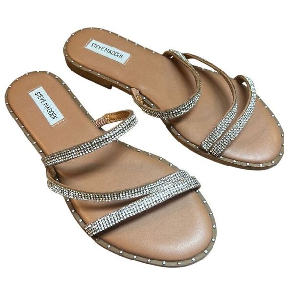 STEVE MADDEN Loomi Faux Mini Diamond Studded Slides Sandals size 10‎ - Picture 1 of 6